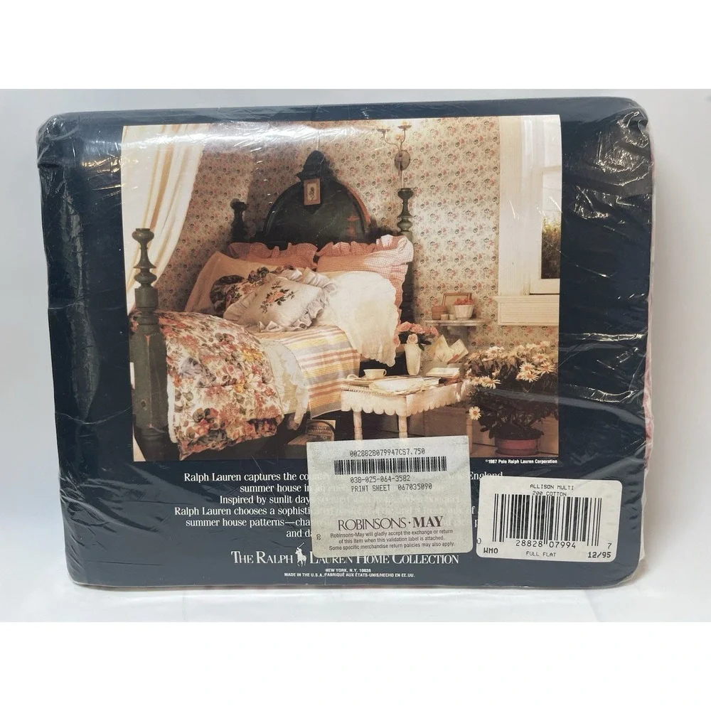 New Ralph Lauren Allison  Floral Roses Flowers Blue Bow FULL  Flat Sheet  NIP